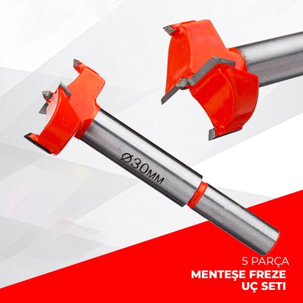 5 Parça Freze Tas Menteşe Yuva Açma Seti Ahşap Delme Çantalı Set