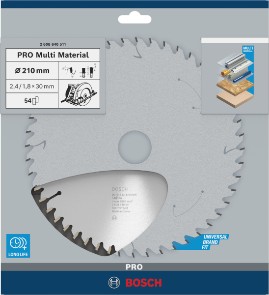 BOSCH PRO MultiMaterial 210x30x2,8 mm 54 Diş Elmas Daire Testere (2608640511)
