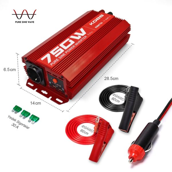 KOBB KBN750 Araç İçi Inverter Dönüştürücü 12V/220V 750 Watt