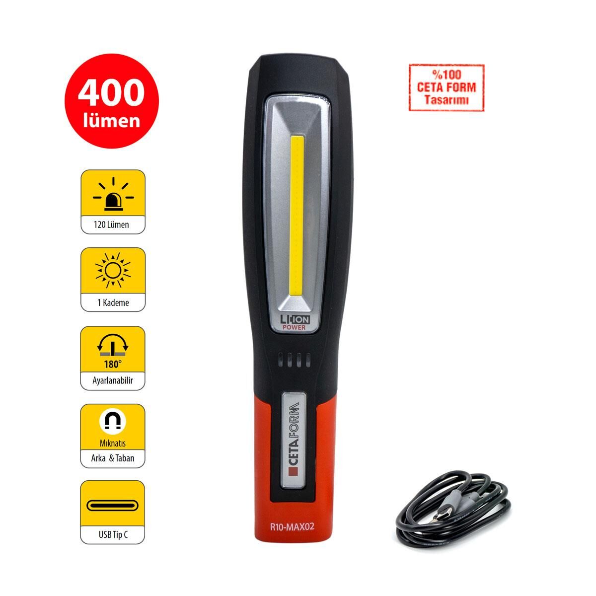 CETA-FORM R10-MAX02 Şarjlı Led El Feneri 400 Lümen