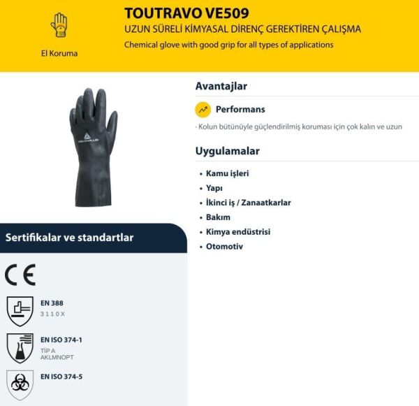 DELTAPLUS Toutravo VE509 Kimyasal Eldiveni L