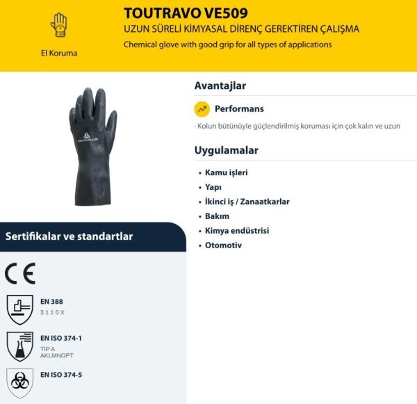 DELTAPLUS Toutravo VE509 Kimyasal Eldiveni L