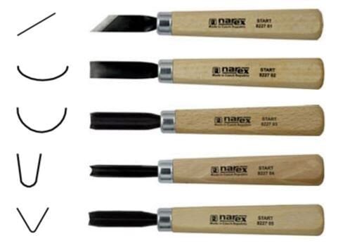 NAREX 869300 Yeni Başlayanlar İçin Çantalı Ahşap Oyma Seti 5 Parça