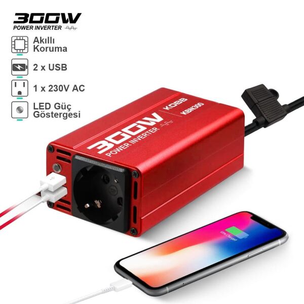 KOBB KBN300 Araç İçi Inverter 12V-220V 300 Watt