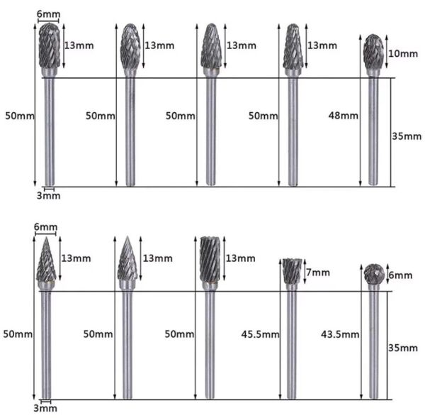 NEXON 10 Parça Elmas - Karbür Kalıpçı Freze Ucu Ahşap - Metal (3 mm Saplı)
