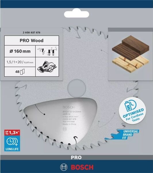BOSCH 160x20x1,5 mm 48 Diş PRO Wood Ahşap Elmas Daire Testere Bıçağı