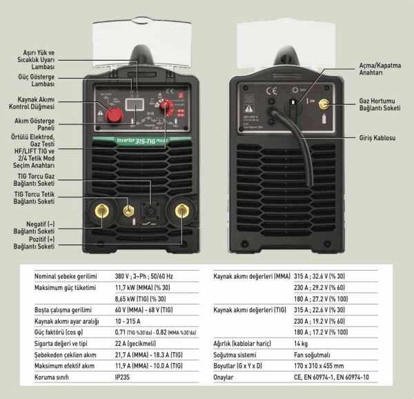 ASKAYNAK İnverter 315-TIG/Pulse DC Tig - Argon Kaynak Makinası 315 Amper
