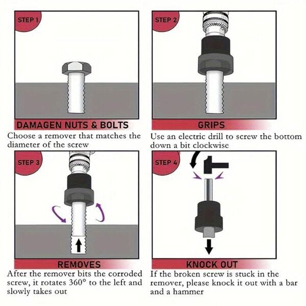 NEXON 6124 Hasarlı Civata - Vida - Somun Sökme Seti 1/2'' Kare Soketli 11 Parça