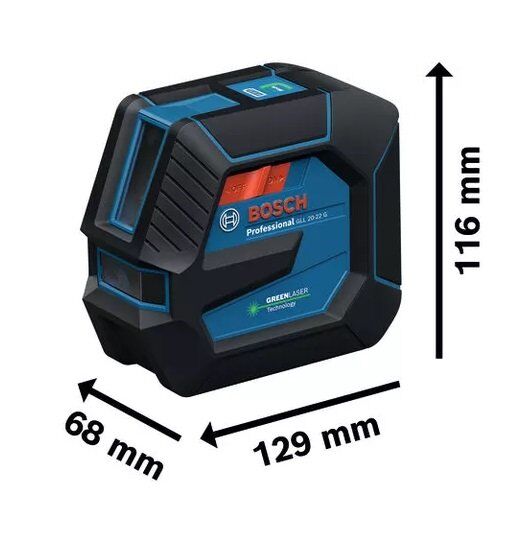 BOSCH GLL 20-22 G Akülü Yeşil Lazer Terazi Mıknatıs Aparatlı Çapraz Çizgili
