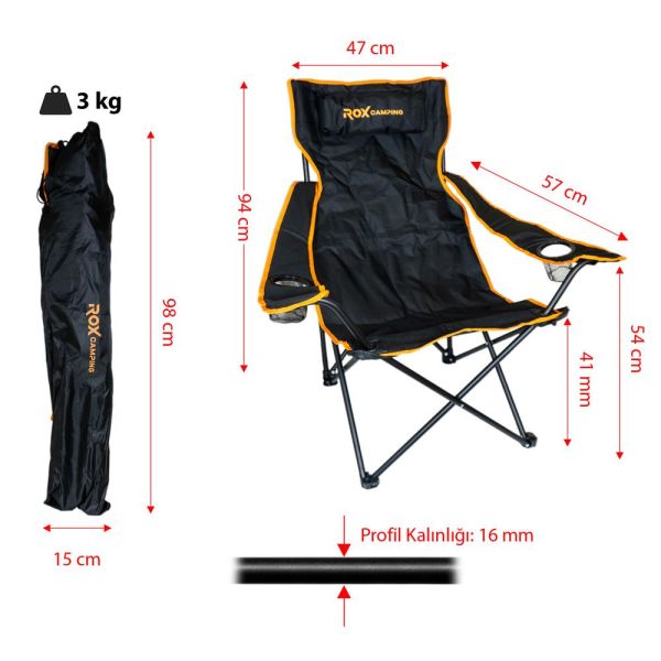 ROX Camping Siyah Katlanır Kamp Sandalyesi (153CAMP0315)