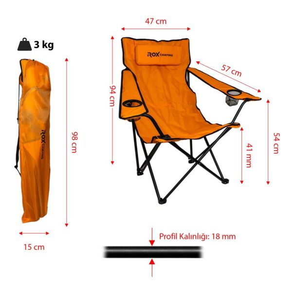 ROX Camping Turuncu Katlanır Kamp Sandalyesi (153CAMP0316)