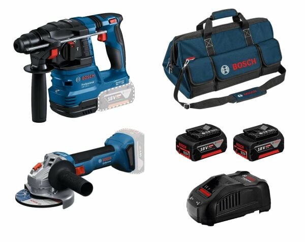 BOSCH GBH 185-LI + GWS 18V-8 Şarjlı Kırıcı Delici ve Taşlama Seti 5 Amper Çift Akülü