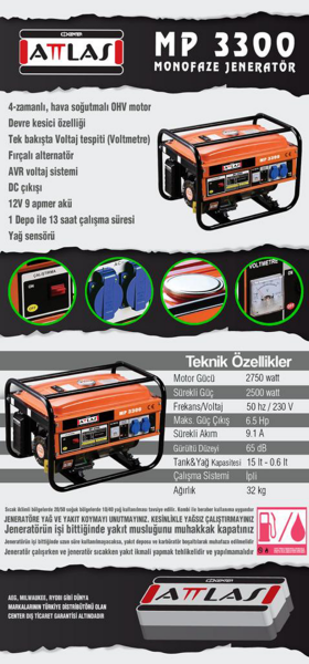 Attlas Jeneratör Mp 3300 Monofaze